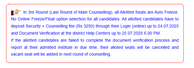Round 3 Seat Allotment Result
