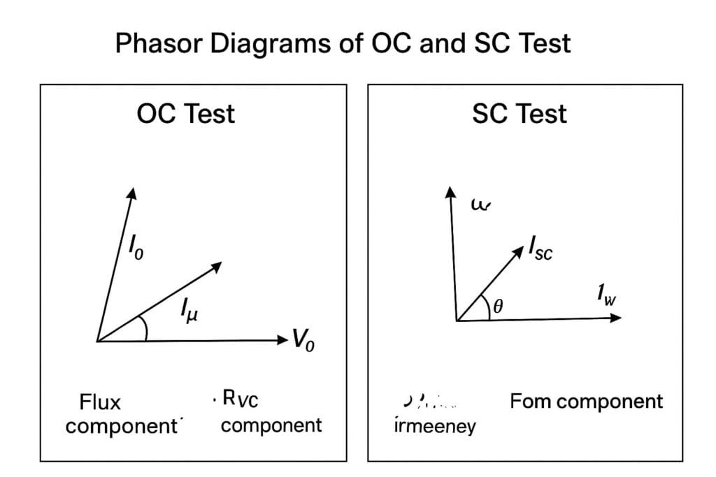 Phasor Diagrams: Open-Circuit (OC) Test vs Short-Circuit (SC) Test