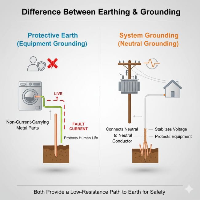 Difference Between Earthing & Grounding –