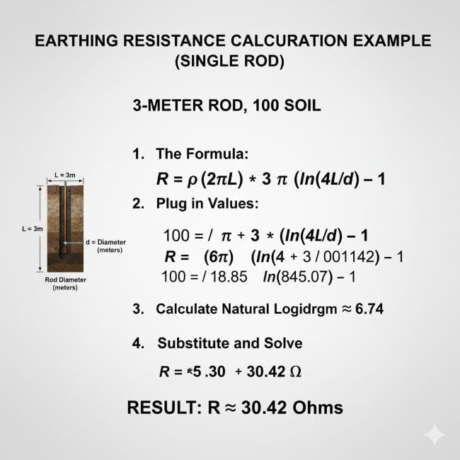 Earthing resistance calculation example for rod electrode