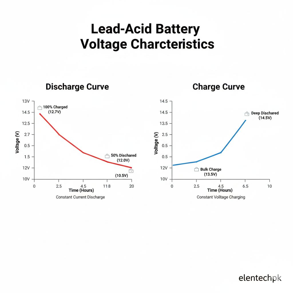 Voltage characteristics of lead-acid battery during charge and discharge
