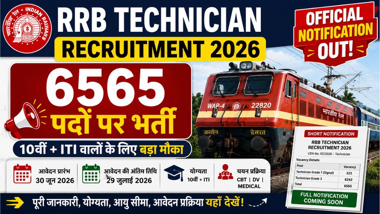 RRB Technician Recruitment 2026 Notification Out: 6565 पदों पर भर्ती